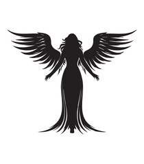 Angel woman silhouette with wings,eps,editable print ready,cut file
