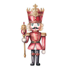 Red Christmas nutcracker doll toy, isolated