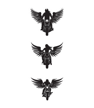 motorcycle angel rider vector set, suitable for tattoo, print ready, editable, eps, bundle, cricut file, cut file