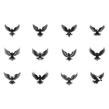 eagle drawing silhouette, black and white, eps, cricut file, bundle, eagle set,