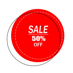 Red round price tag with a sale on a white background. A special offer or a discount label when buying. Retail paper sticker. Vector EPS 10.