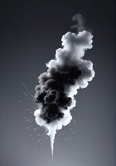 Black Smoke Explosion Isolated On A White Background