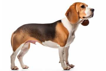 Beagle dog side view on white background