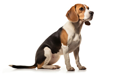 Beagle dog side view on white background