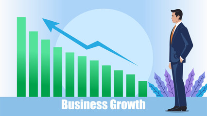 Businessman with growth graph. Business growth and success concept. Vector illustration.