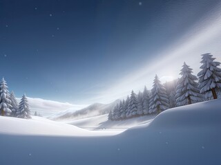 Fototapeta na wymiar Beautiful ultrawide background image of light snowfall falling over of snowdrifts