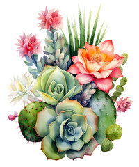 Watercolor Succulent Variety Clipart, Succulent Variety Sublimation Art, , Transparent Background, transparent PNG, Created using generative AI