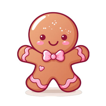 Cute Kawaii gingerbread man, isolated