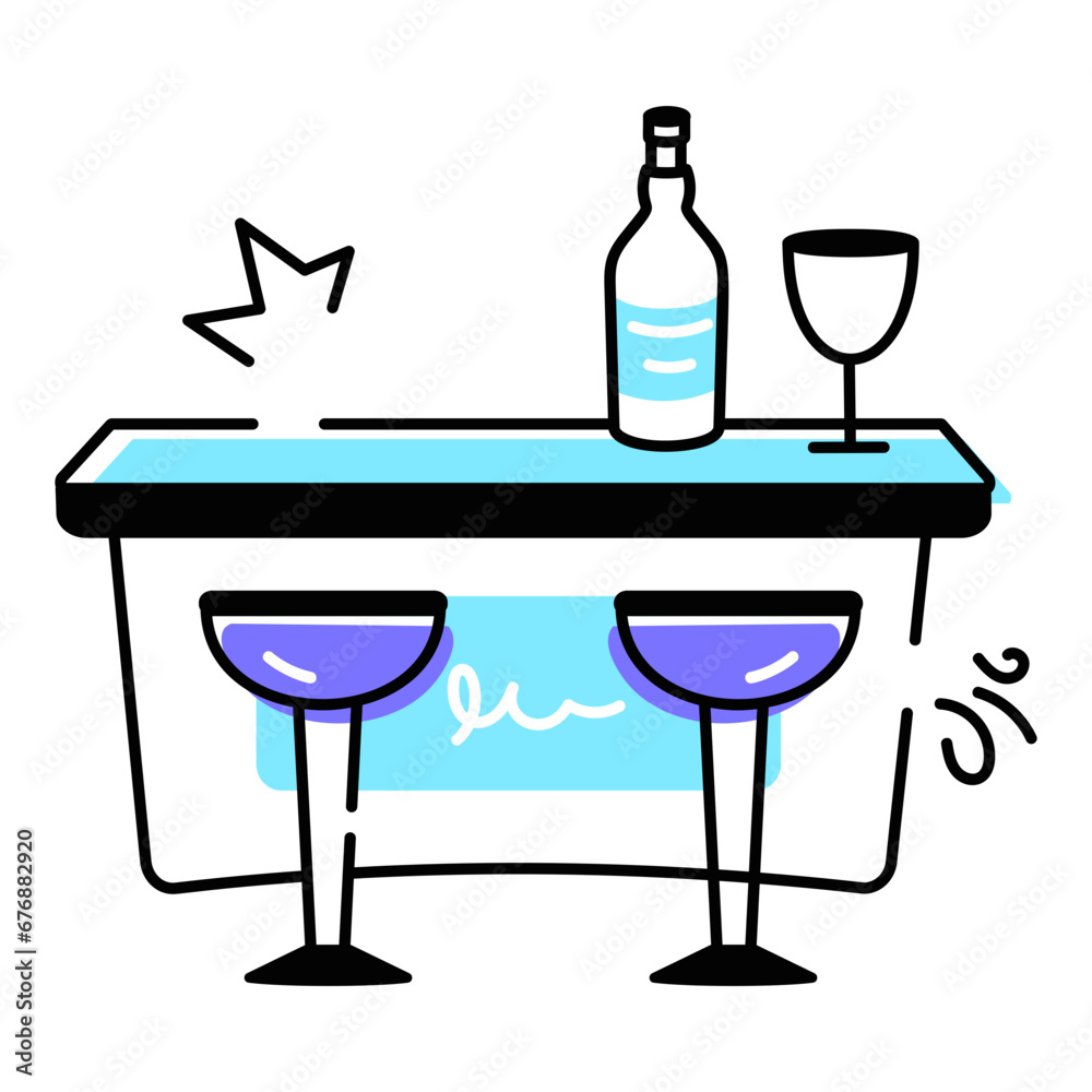 Sticker trendy hand drawn icon depicting bar counter