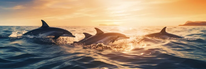 Foto op Aluminium A playful dolphin happily swims in the ocean © BraveSpirit