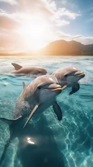 Fototapeten A playful dolphin happily swims in the ocean © BraveSpirit