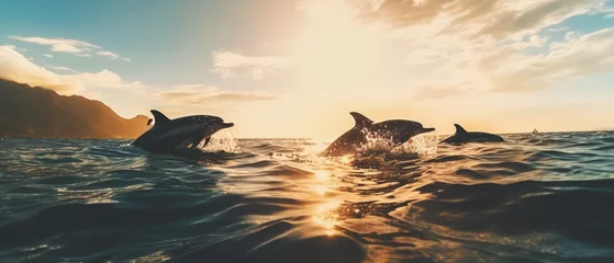 Foto op Canvas A playful dolphin happily swims in the ocean © BraveSpirit