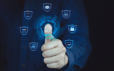 Finger scan for unlock concept. Data and application protection, User and password for login, Security for software.  