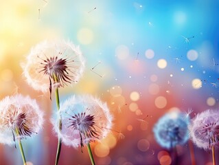 Macro Photography of dandelion on the colorful background