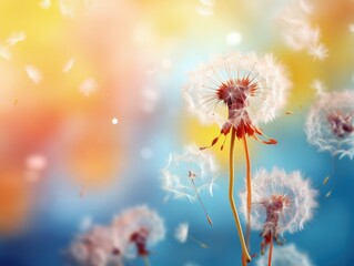 Macro Photography of dandelion on the colorful background
