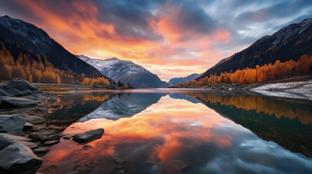 Mirror Lake on Dawn Sunset Landscape