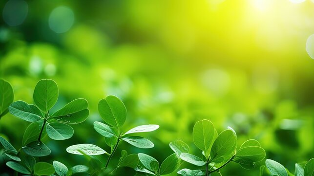 Closed up nature of green leaf bokeh spring background copy space