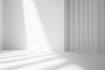 Abstract white 3d studio background for product presentation. Empty gray room with shadows of window. Display product with blurred backdrop, Generative AI