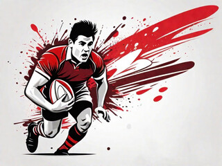 Sticker of a football player on a T-shirt with the logo of a sports champion. Cartoon - Beautiful and rounded design for stickers and badges. 2d red