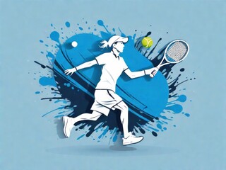 A sticker of a tennis racket player on a T-shirt with the logo of a sports champion. Cartoon - Beautiful and rounded design for stickers and badges. Olympic Games