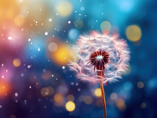 Macro Photography of dandelion on the colorful background