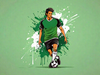 Sticker of a football player on a T-shirt with the logo of a sports champion. Cartoon - Beautiful and rounded design for stickers and badges. 2d green