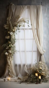 Simple and Clean Boho Christmas Studio Backdrop. Creative minimalist holiday background.