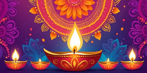 illustration of Diwali Celebration with shubh deepavali candles, traditional shining diyas.