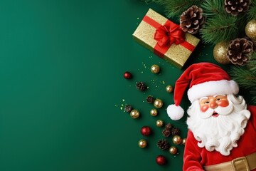 Background for presentations, greeting cards and advertising with Santa Claus theme, green background