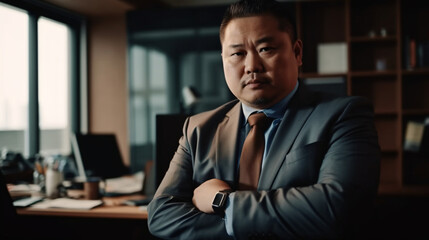 Asian Manager with plus size body using blazer jacket suits