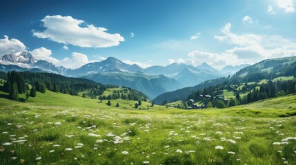 Naklejka na ściany i meble Beautiful landscape of meadow mountain view in summer