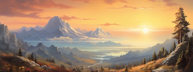 Fototapeta na wymiar Panoramic photo of sunset Mountain Landscape Nature Concept