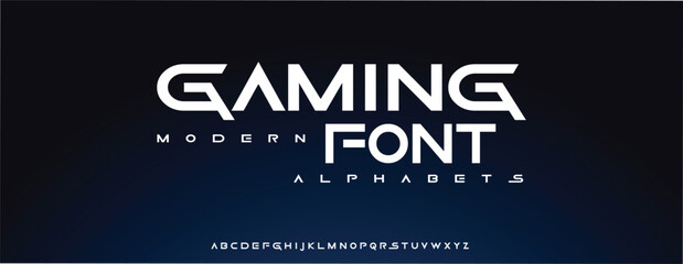 GAMING  rounded modern alphabet digital technology music abstract typography vector illustration - obrazy, fototapety, plakaty