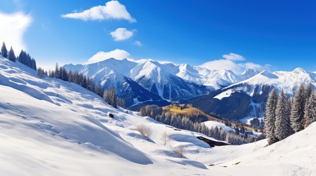 Beautiful mountain with snowcapped in winter landscape