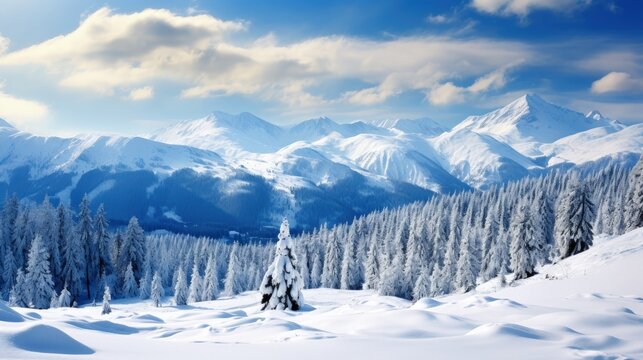 Beautiful mountain with snowcapped in winter landscape