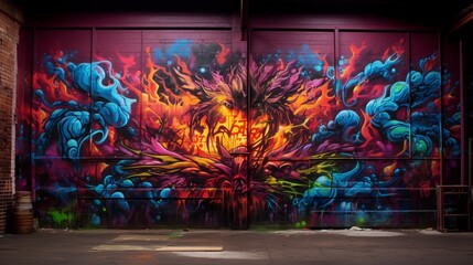 Vibrant graffiti on a smoke-stained wall, telling a story of urban art and decay.