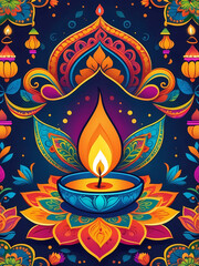 illustration of Diwali Celebration with shubh deepavali candles, traditional shining diyas.