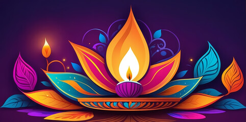 illustration of Diwali Celebration with shubh deepavali candles, traditional shining diyas.
