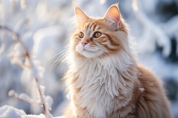 Adorable siberian Forest cat in red