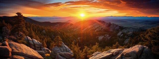Panoramic photo of sunset Mountain Landscape Nature Concept - obrazy, fototapety, plakaty
