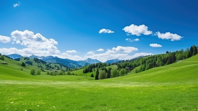 Beautiful landscape of meadow mountain view in spring