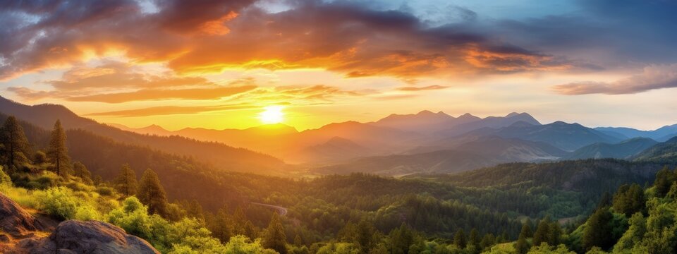 Panoramic photo of sunset Mountain Landscape Nature Concept