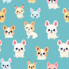 Seamless patterns featuring cartoon puppies in various playful poses. Wrapping paper pattern