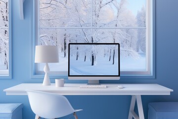 Realistic snowy view on a computer monitor 