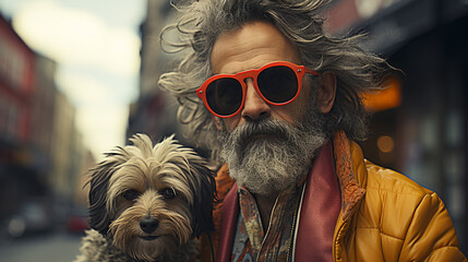 Blind man with sunglasses and his dog.