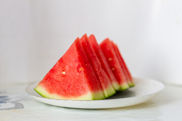 The water melom cut into slices 