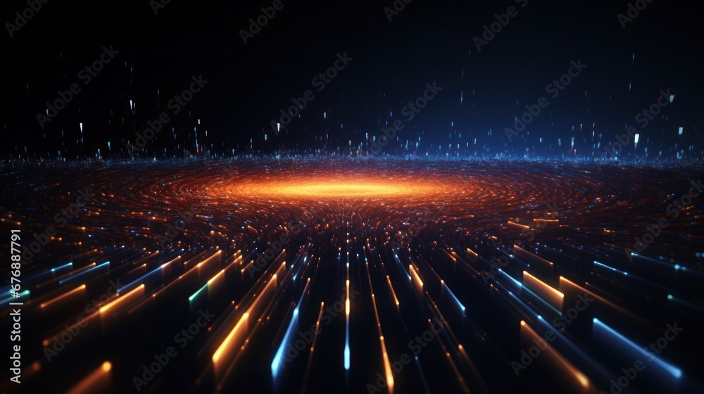 Fototapete big data visualization, musical stream of abstract background sounds with combinations of dots.