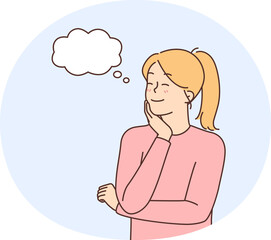 Smiling woman dreaming or imagining