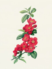 Red Flowers Illustration. Japanese quince
