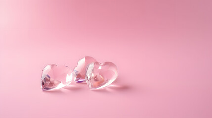 Three crystal hearts Valentine Card on pink background
